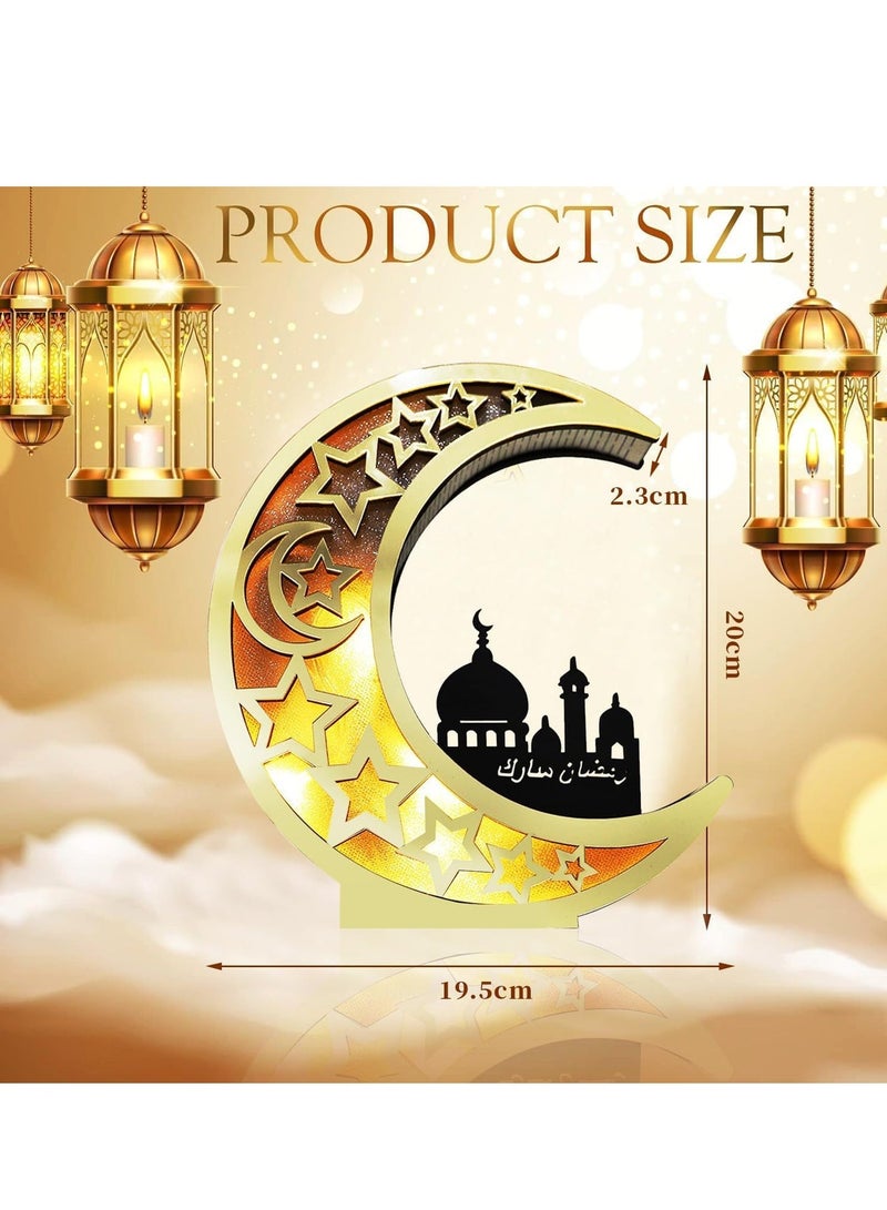 يواوليتي أضواء رمضان، مصباح طاولة رمضان على شكل قمر، مصباح طاولة خشبي للمنزل، ديكور رمضان مبارك - Image 5